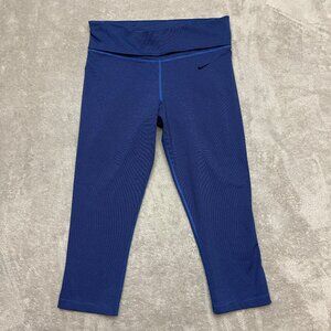 Nike Womens Dri-Fit Legend 2.0 Foldover Waistband Capri Pants Blue Stripe Size M
